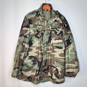 Vintage US Army Airborne 80s Cold Weather Field Camo Coat Jacket Medium Long